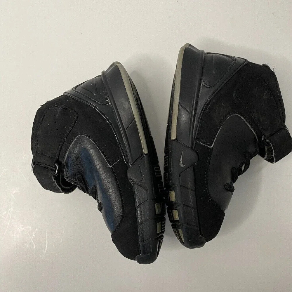 Nike Kids High Top Sneakers Black Leather Athletic Shoes Hook Loop Strap Size 6C